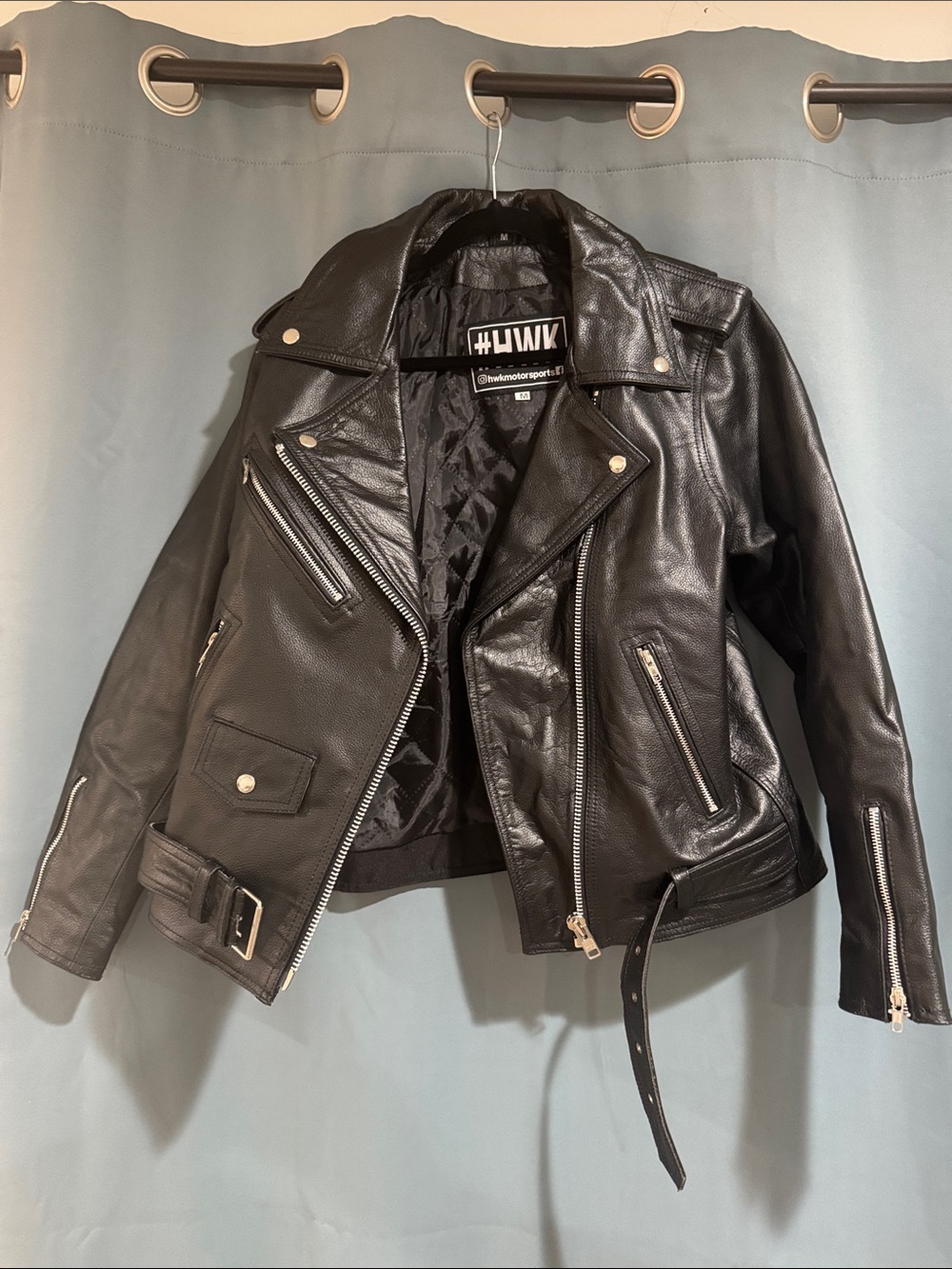 H&M Black Leather Biker Jacket with Silver Hardware